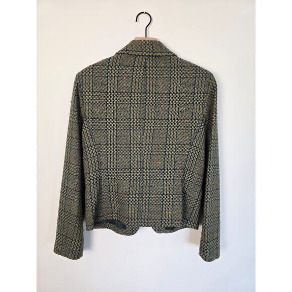 CAbi Wool Blend Plaid Fitted Cropped Blazer Jacket Green Blue Sz 8 - Picture 2 of 4